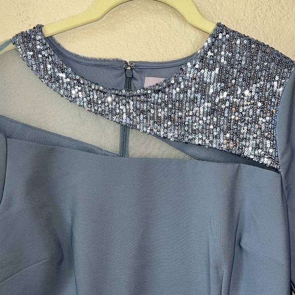 JS Collections Hayden Sequin Elegant Blue Sheath Dress Size 6 - Picture 6 of 13